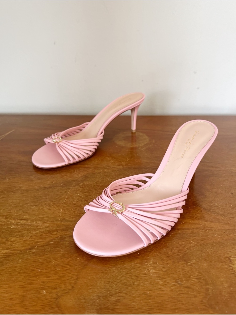 Gianvito Rossi • Vyna 70 Leather Mules heeled sandals Sakura pink strappy